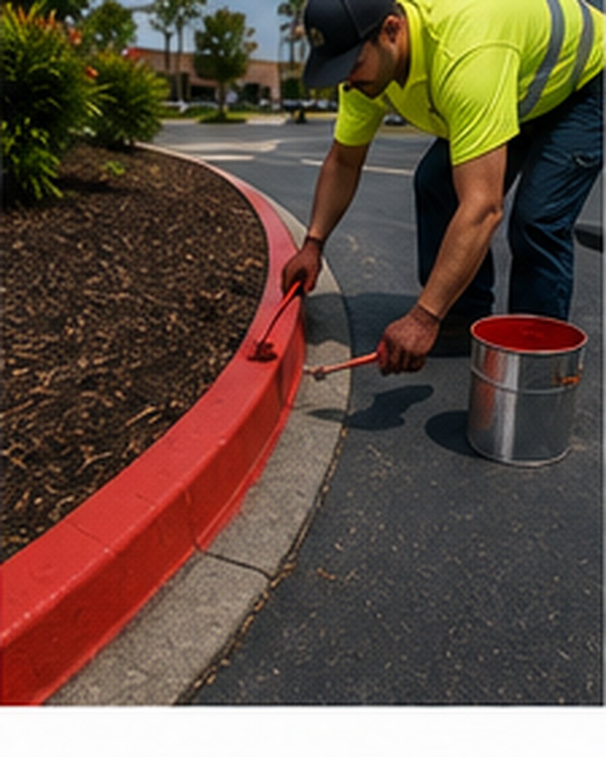 Red fire lane curb painting on a Wichita commercial property
