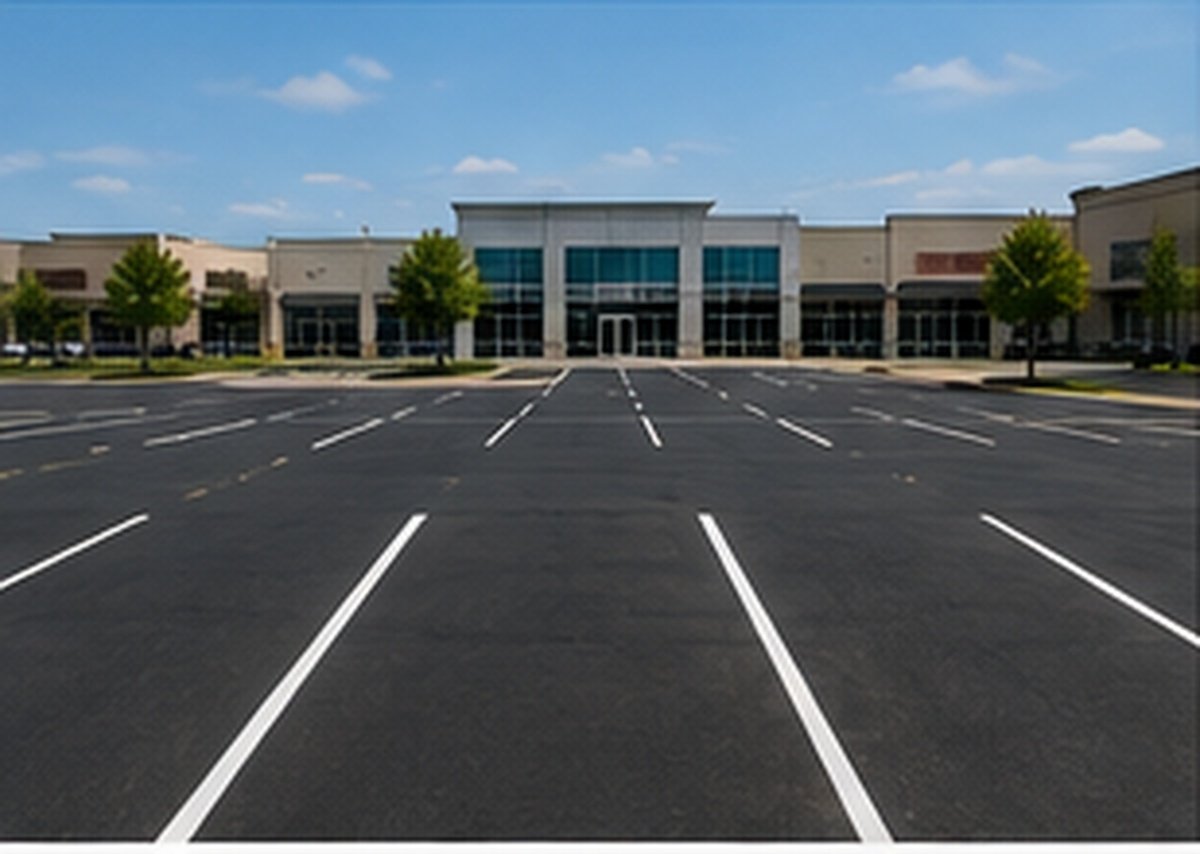 A freshly striped commercial parking lot in Wichita, KS