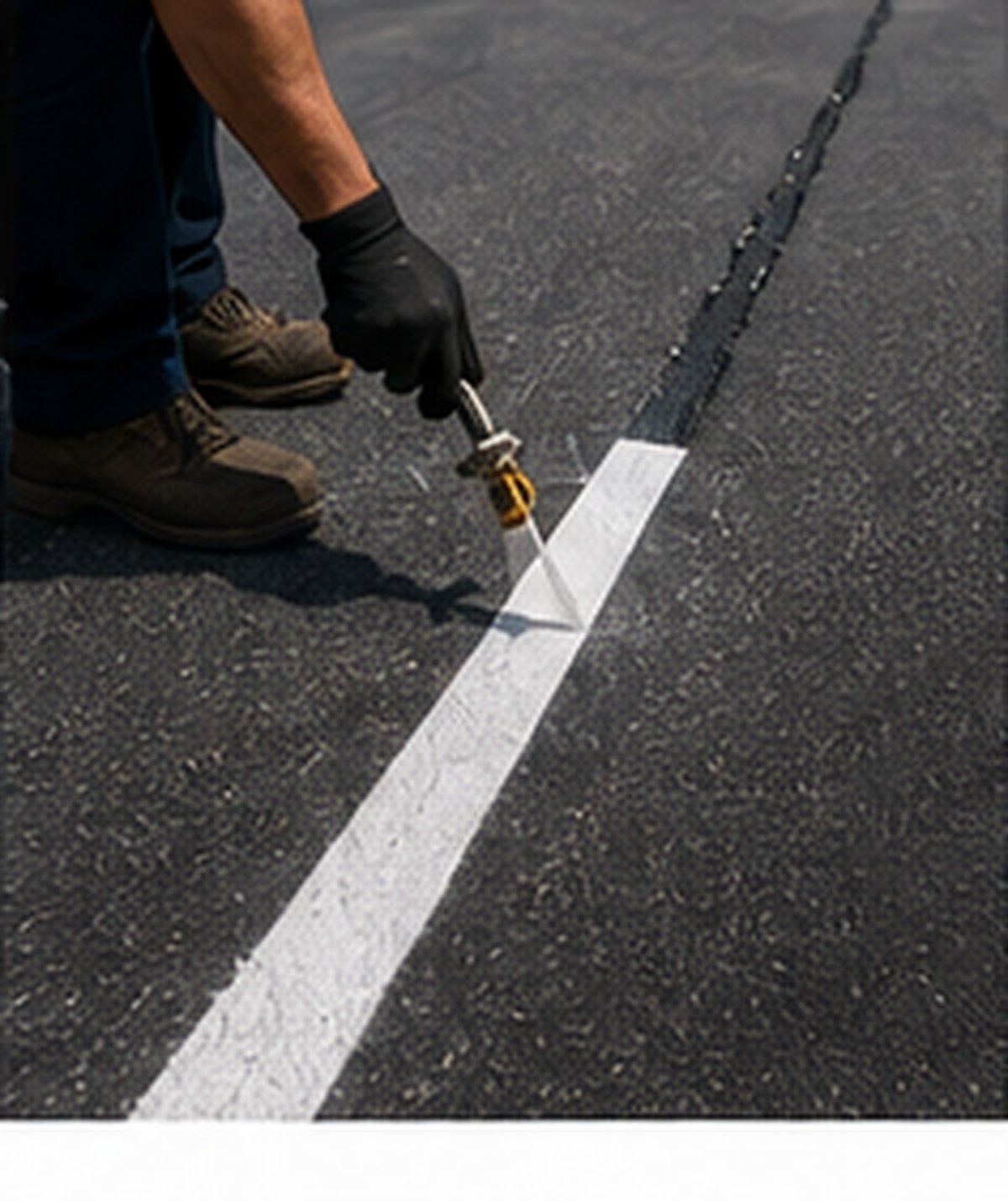 Hand-applied line touch-up work on a Wichita parking lot