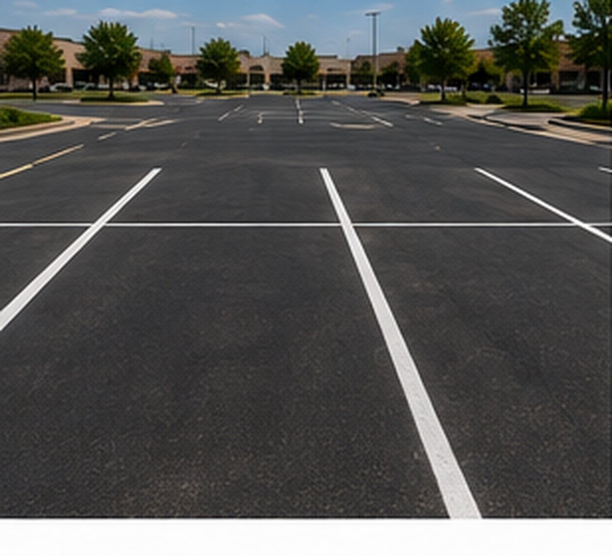 Parking stall layout with striping and hardware