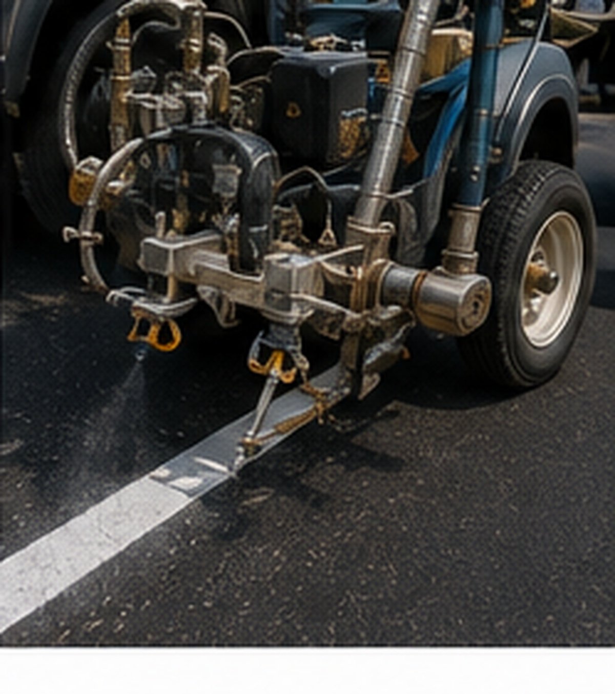 Close-up of laser-guided striping equipment applying a line